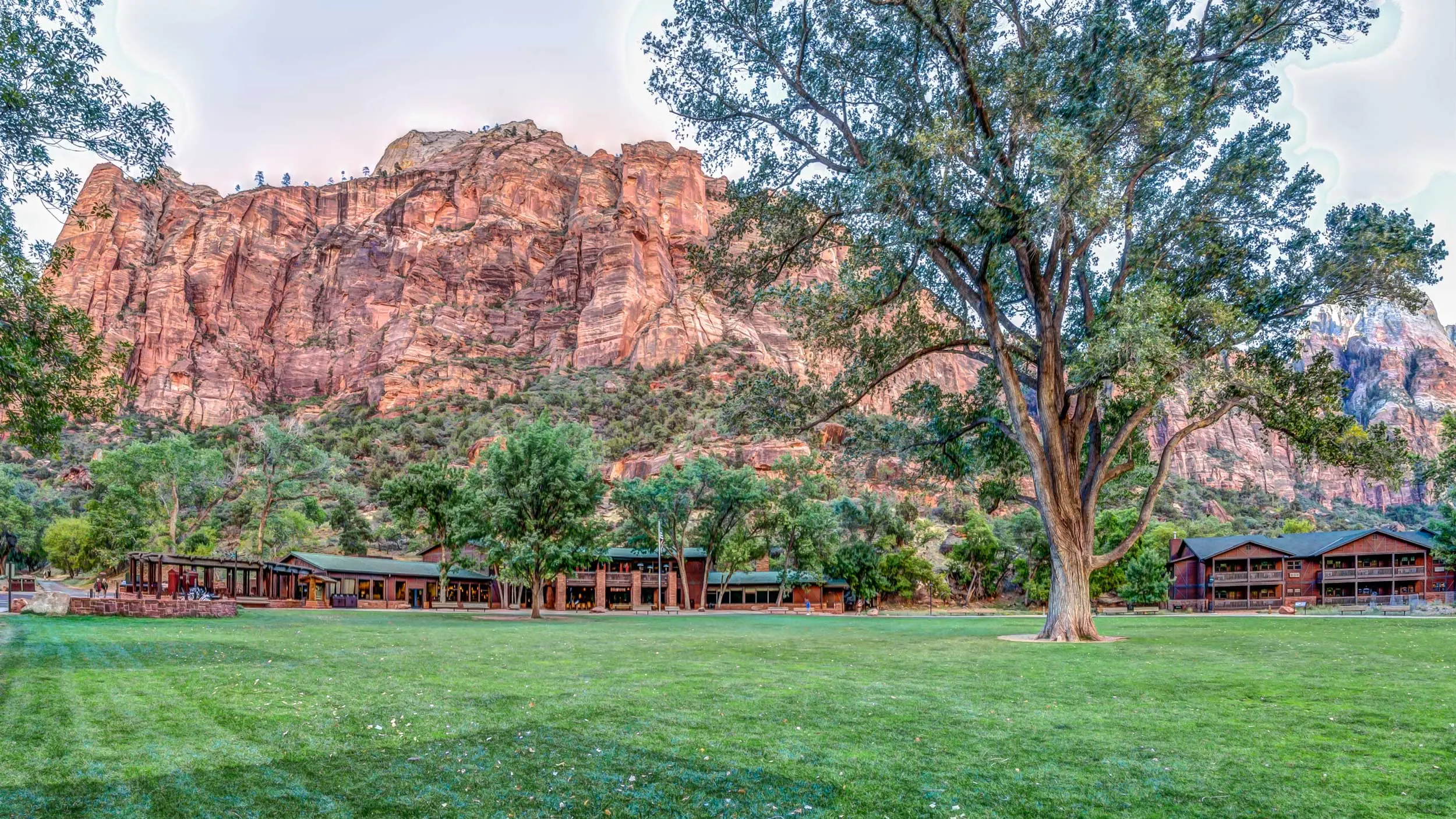 View of Zion lodge from the lawn