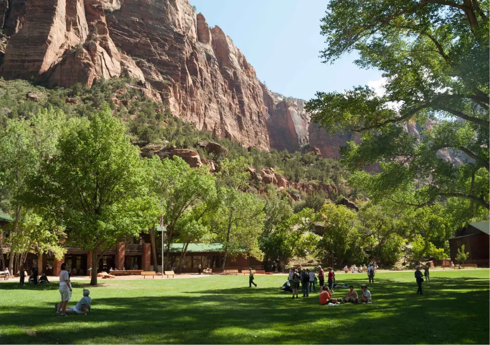 view of the outside of zion lodge